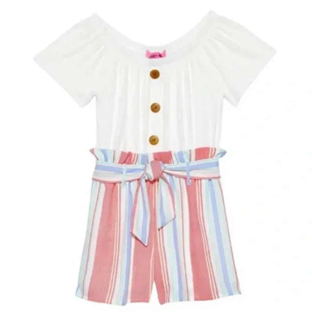 NEW Paper Doll One Piece Tie Belted Stripes Summer Outfit Shorts Jumper Romper